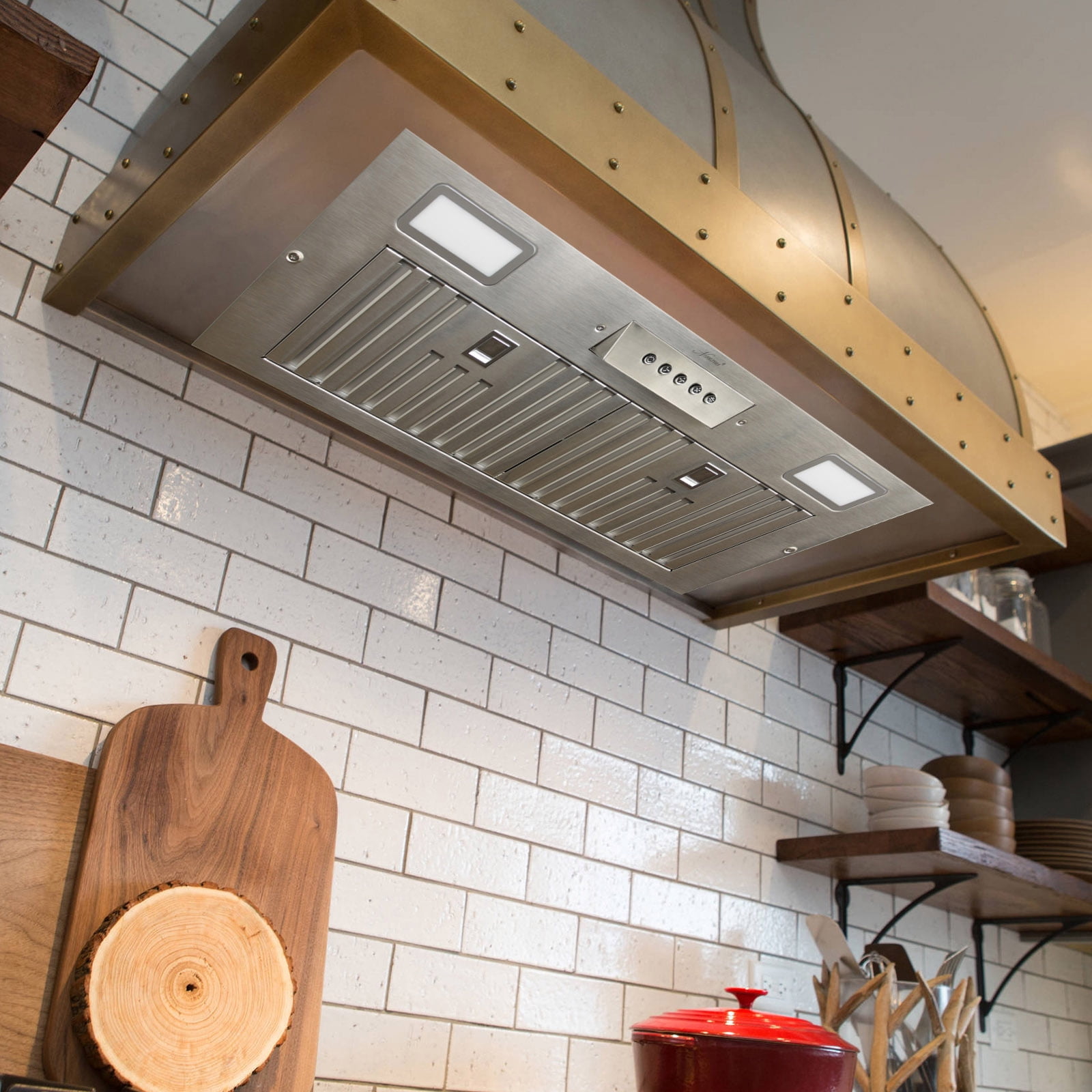 Range Hood Insert 30 Inch, 600 CFM Built-in Kitchen Hood with 3 Speeds, Ultra-Quiet Stainless Steel Ducted Vent Hood Insert with LED Lights and Dishwasher Safe Filters, Cool White