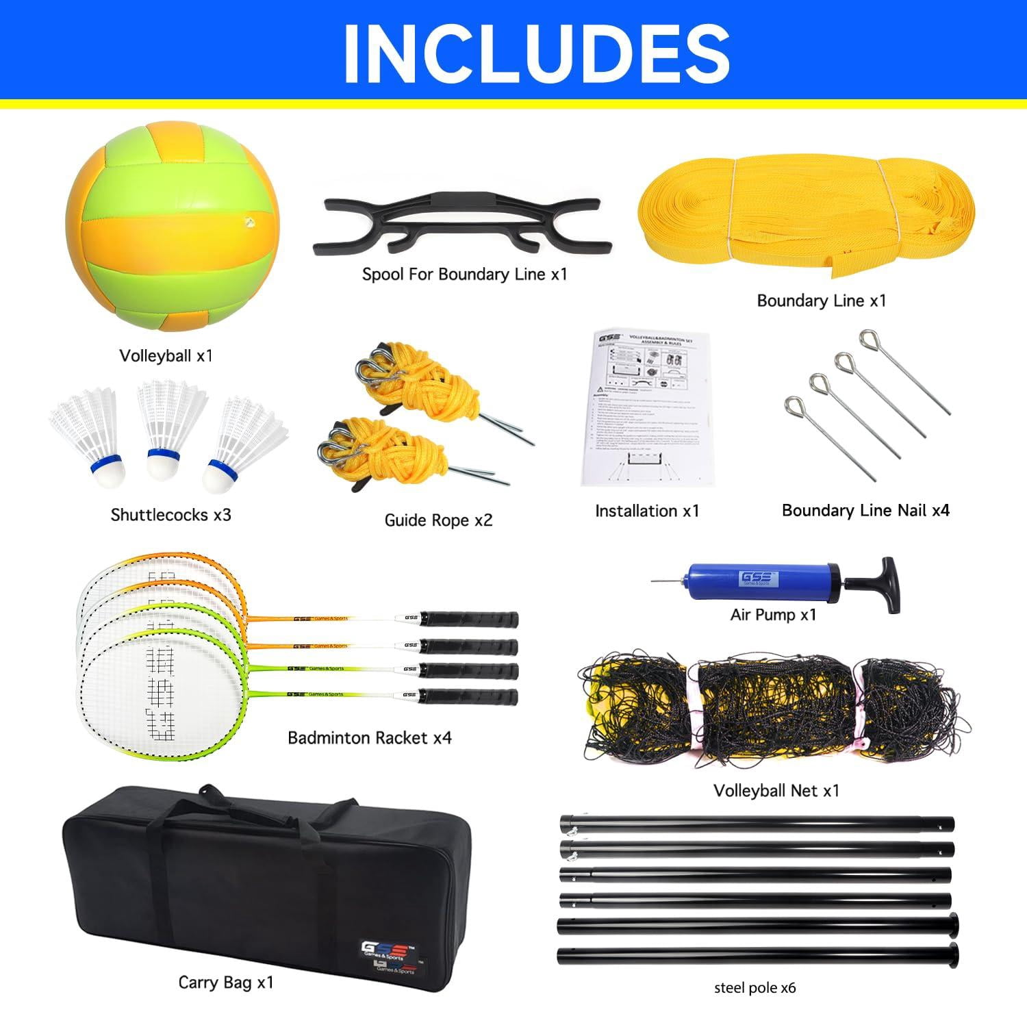 Outdoor Yard Net Game Set For Backyards  Parks Beach Lawn. Volleyball Badminton Or Combo Available