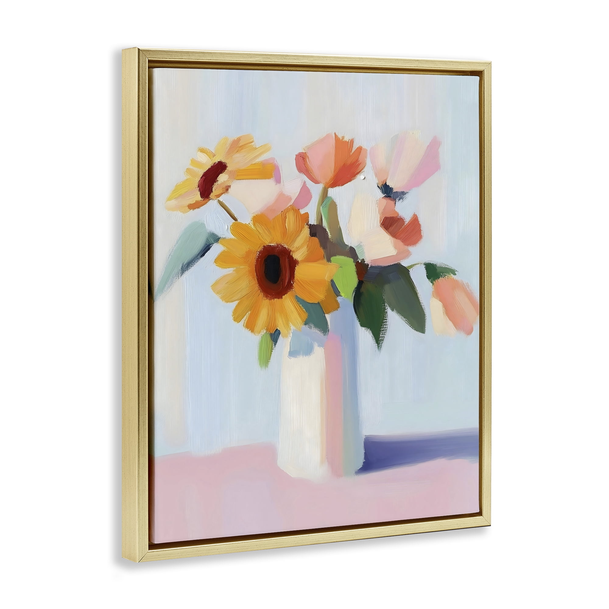 Stupell Industries Sleek Vase Bouquet Gold Framed Floater Canvas Wall Art, design by The Prints Vibe