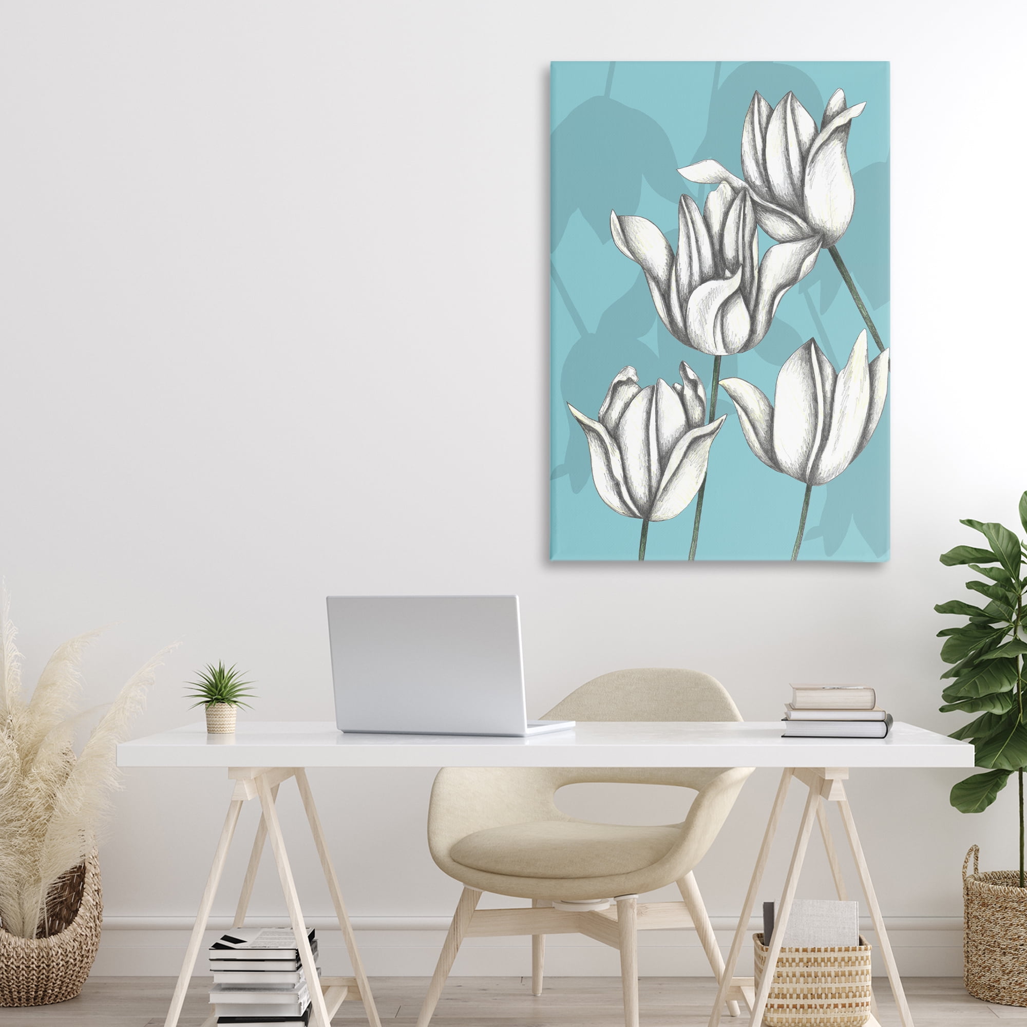 Sketched Tulips Keep Growing Canvas Wall Art, design by Cecilia Battaini