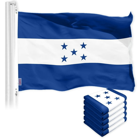 G128 5 Pack: Honduras Honduran Flag | 3x5 Ft | Printed 150D Polyester - Indoor/Outdoor, Vibrant Colors, Brass Grommets, Quality Polyester, Much Thicker More Durable Than 100D 75D Polyester