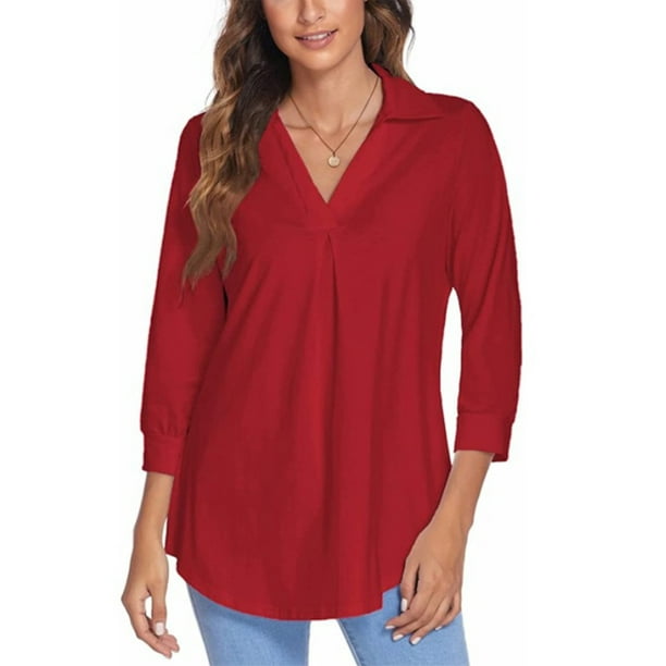 Sexy Dance Top de mujer con manga 3/4 y blusa holgada con cuello en V