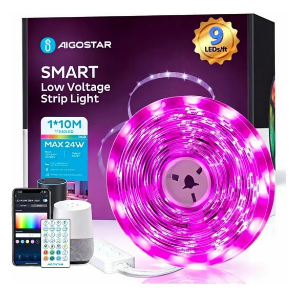 Tira Led Inteligente Rgb 10m, 24w, Control Remoto, Aigostar