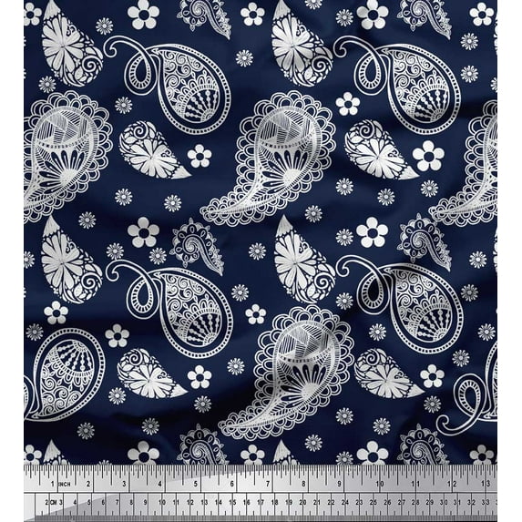 Soimoi Blue Viscose Chiffon Fabric Floral & Paisley Print Fabric by the Yard 42 Inch Wide