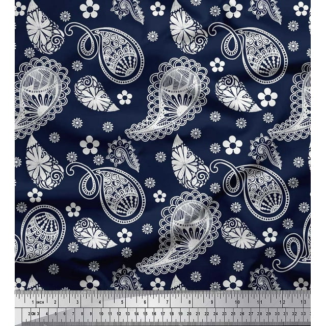 Soimoi Blue Moss Georgette Fabric Floral & Paisley Print Sewing Fabric Yard 42 Inch Wide