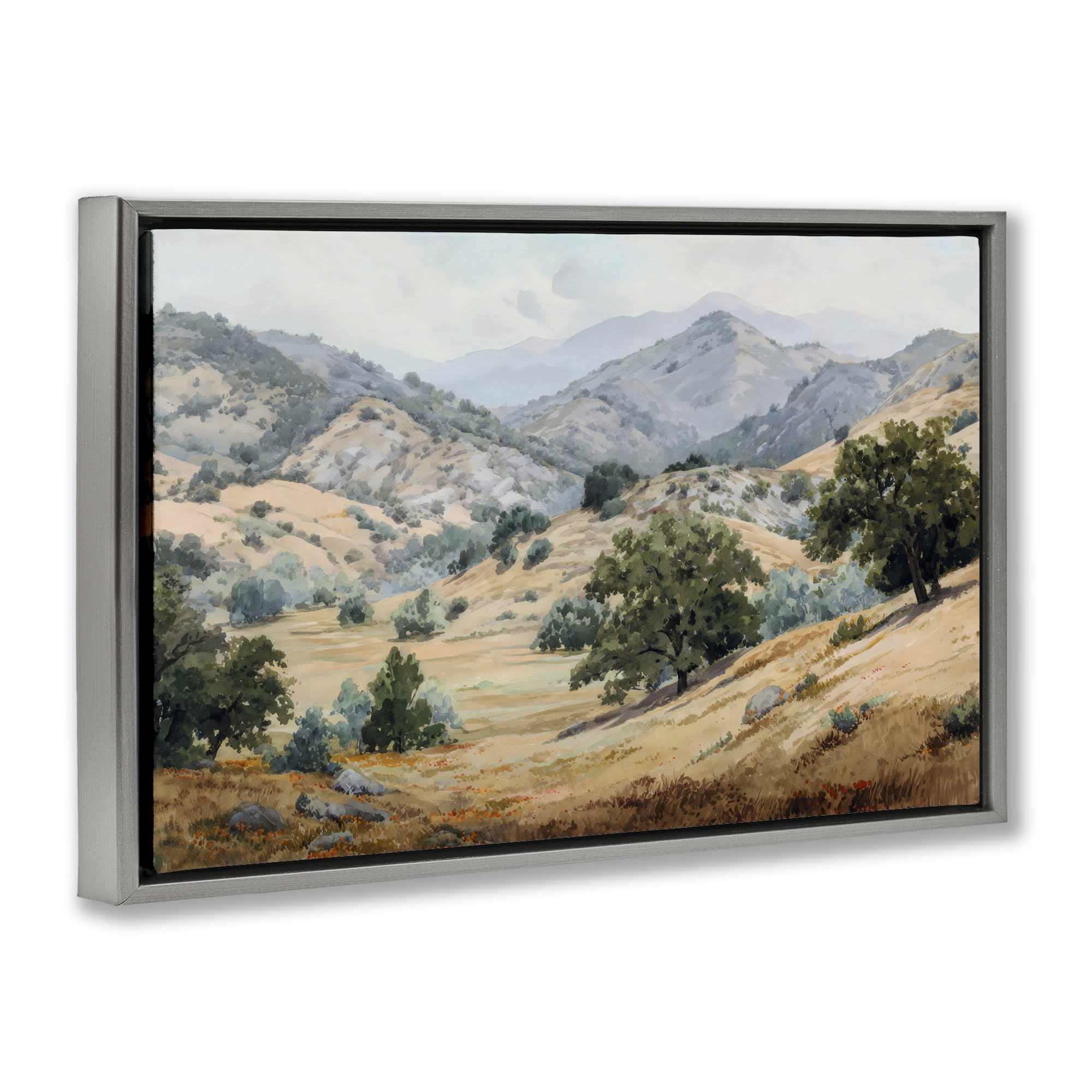 Stupell Industries Mountains and Trees Valley View Gray Framed Floater Canvas Wall Art, design by Petal Prints Design