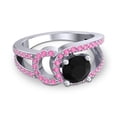 thumbnail image 3 of Diamond-Capitals 2.50 Carat New Round Cut Black Onyx & Pink Sapphire Gemstone Proposal Ring for Women Solid 18K White Gold Size 7.5, 3 of 8