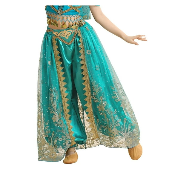 Kids Girls Belly Dance Costume Silky Tassel Waistband Harem Dance Pants Ballroom Dress-up
