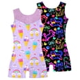 thumbnail image 2 of Aideaone Girls Gymnastics Leotards 2 Pack Sleeveless Rhinestone Biketards Sparkle Printed Dance Unitard Ballet Training Bodysuit for Little Girls 4-10Y, 2 of 8