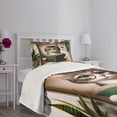 thumbnail image 3 of Ambesonne Cat Quilted Bedspread Set 2 Pcs, Botanical Cozy Concept Bookworm, Twin Size, Green Paprika Beige, 3 of 5