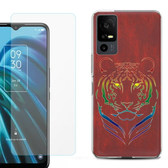 OneToughShield ® for TCL 40 XE 5G Shockproof Fashion Phone Case, with Tempered Glass Screen Protector - Night Tiger