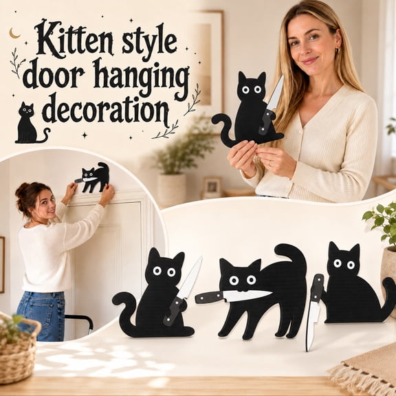 Spooky Halloween Decorations, Quirky Cartoon Black Cat Pattern, Animal Wall Art for Halloween Party Decor, Cute Novelty Halloween Gift for Spooky Themed Home Enthusiasts, Black