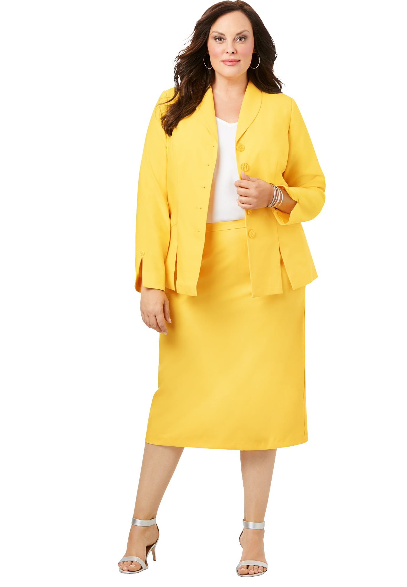 Roamans Womens Plus Size Two-Piece Skirt Suit with Shawl-Collar Jacket 