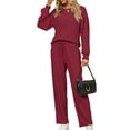 thumbnail image 3 of UVN Pajama Sets for Women Long Sleeve Lounge Set Ribbed Knit Sleepwear 2 Piece Pjs Soft Loungewear with Pockets, 3 of 8