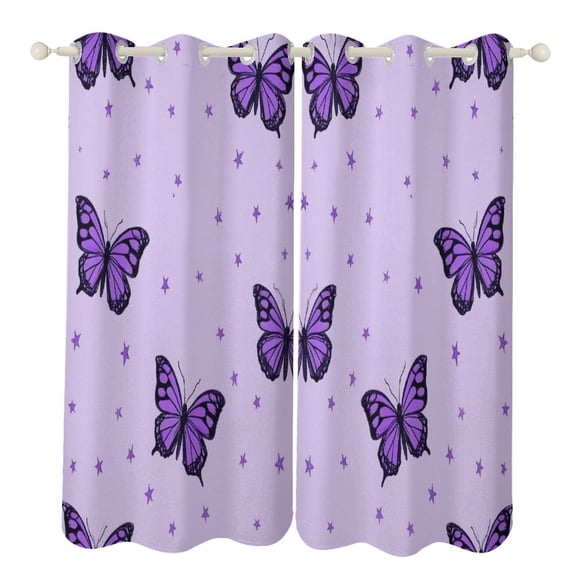Dreamy Purple Butterfly Pattern (75)-2 Blackout Curtains Window Drapes Room Darkening Thermal Insulated Grommets Curtains, for Living, Dining, Bedroom,2 Panels