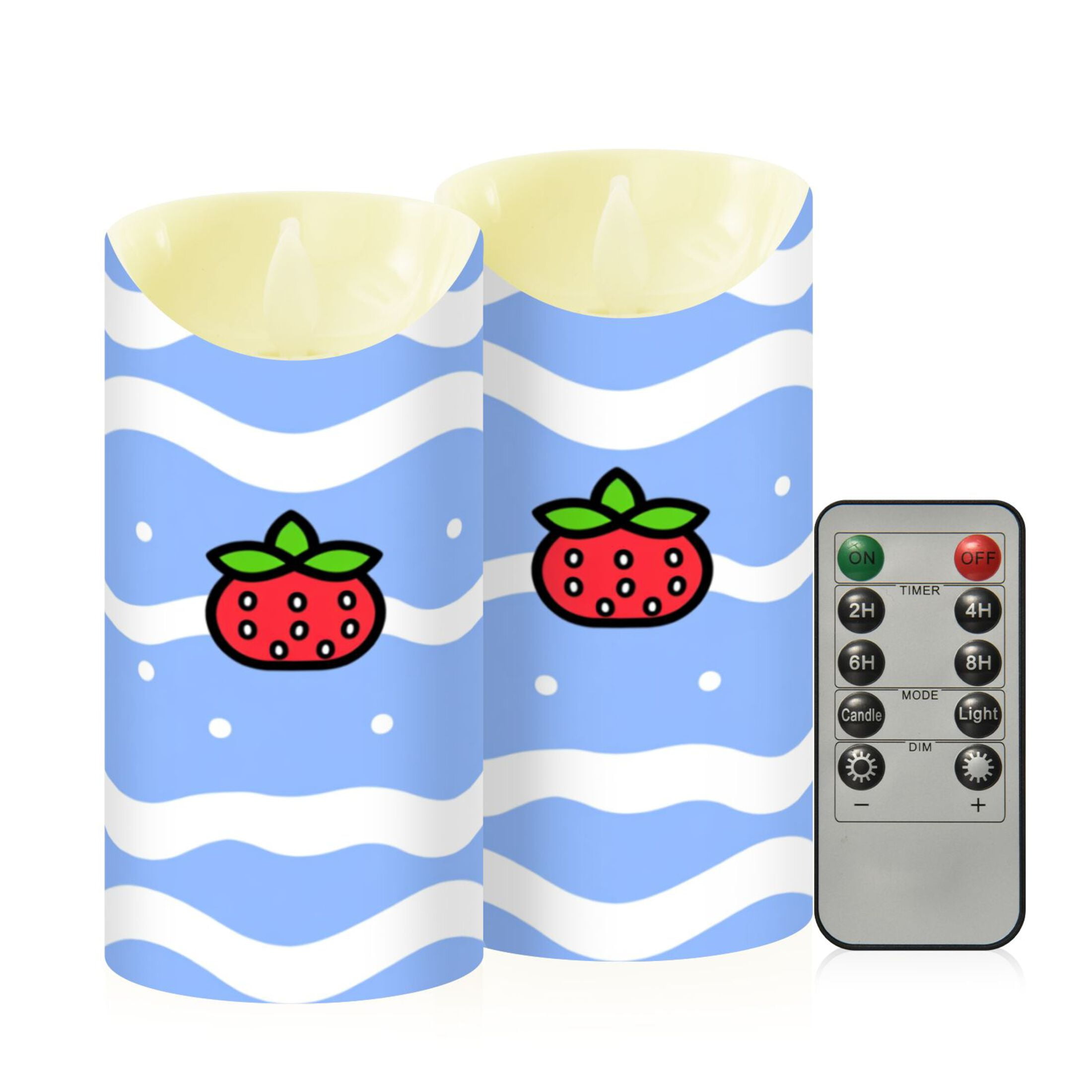 Strawberry Waves Flameless Candles 2 PCS with Remote Realistic Moving Flame LED Tapered Pillar Set for Home Decor