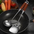 thumbnail image 3 of Espátula de acero inoxidable para acero al carbono, espátula de acero inoxidable para wok de metal, juego de herramientas para wok, cucharón para sopa con mango de madera, 3 of 6