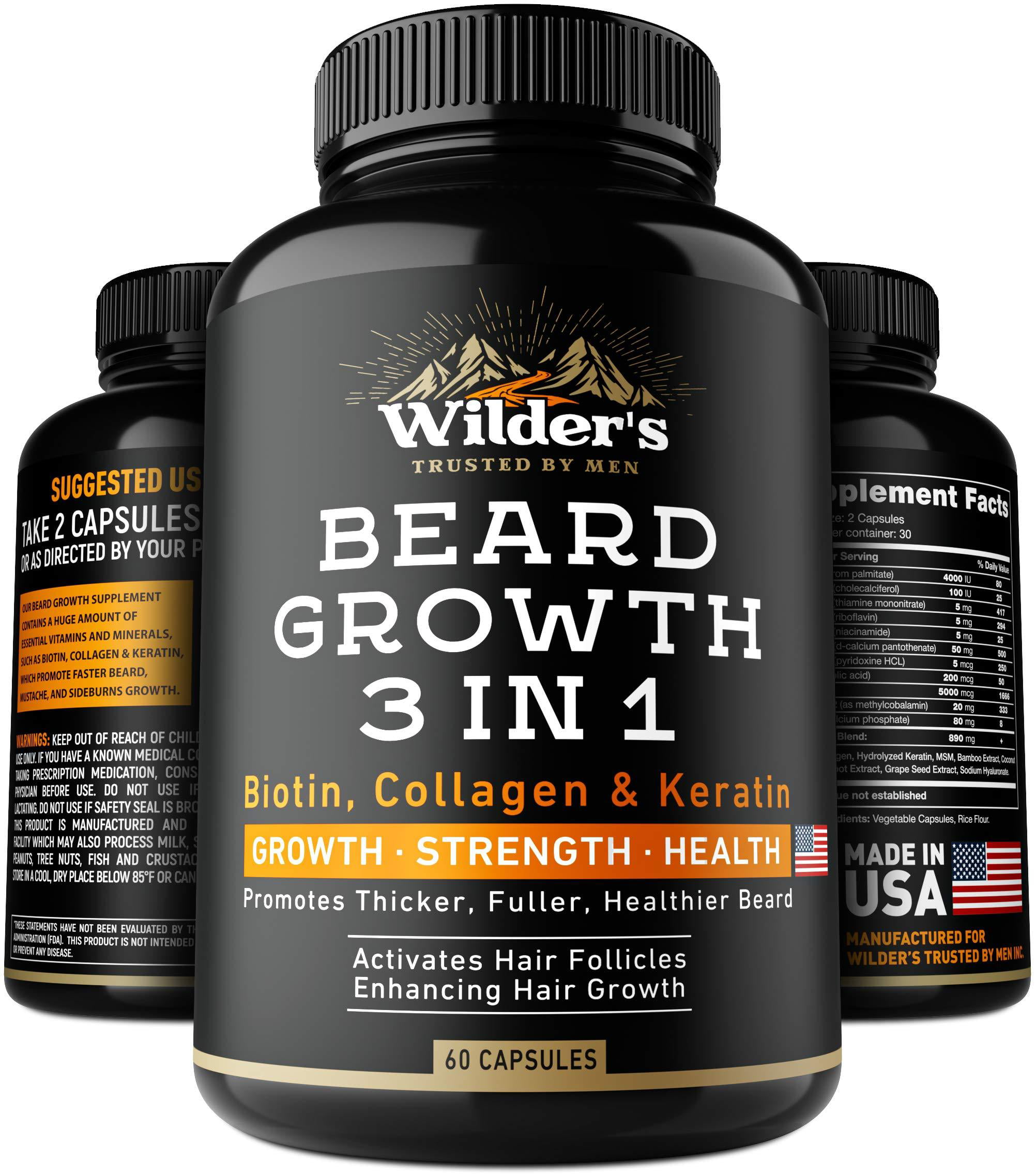 Beard Growth Pills - Thin & Patchy Beard Enhancement Supplement - Made