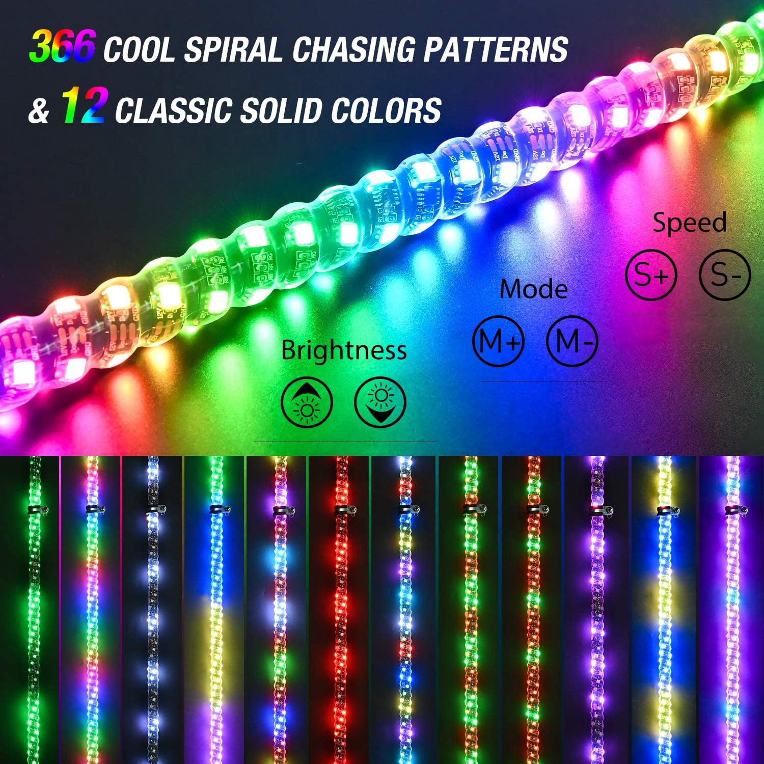 Nilight 4ft RGB LED Spiral Whip Light RF Remote Spring Base Fits Can-Am ATV UTV