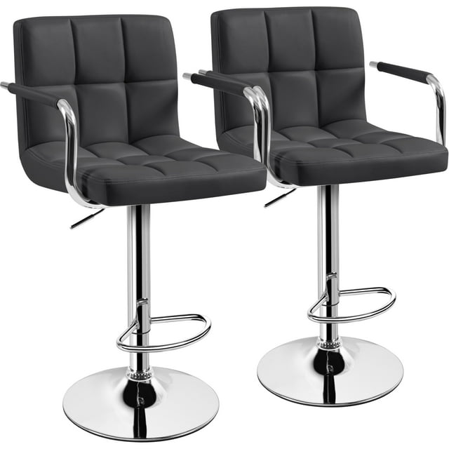 Conjunto de 2 taburetes Yaheetech, taburetes giratorios ajustables de cuero PU, taburetes modernos de barra con respaldo y reposapiés, altura para barra, cocina y comedor, gris