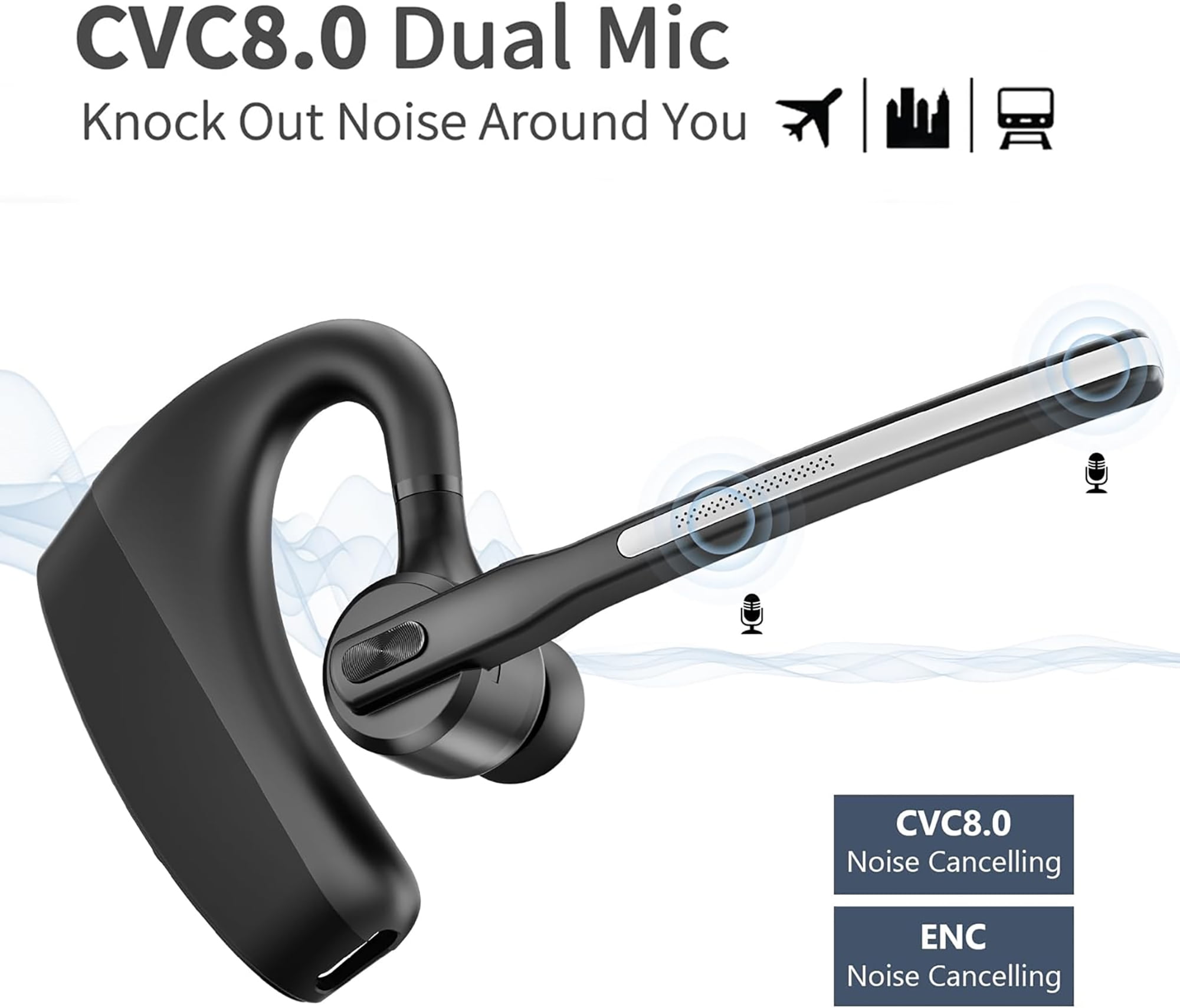 aomogo Bluetooth Headset V5.2 Wireless Bluetooth Earpiece with 800mAH Charging Case 96 Hrs Talktime Wireless Headset with CVC8.0 Dual Mic Noise Canceling for iPhone Cellphone Trucker Work