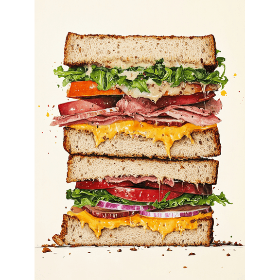 Delicious Sandwich Canvas Art Print， Suitable for Kitchen， Dining Room， Restaurant， Cafe， and Home Decoration.