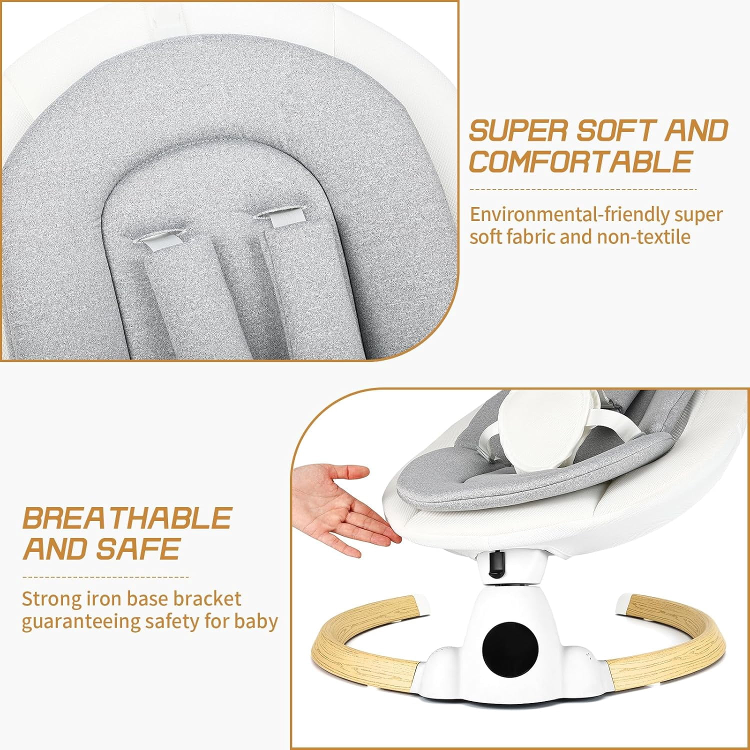 PRVAETU Electric Baby Swing for Infant Newborn W/ 5 Speed,10 Lullabies,5-Point Harness,Detachable Cushion & Canopy,Remote Control & Touch Panel,Beige