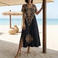thumbnail image 6 of XUNKUSGA Boho Dresses for Women Fashion Floral Print Maxi Dress Casual Cotton V Neck Short Sleeve Split Sun Dresses Women with Pockets for Beach,Black,S, 6 of 7