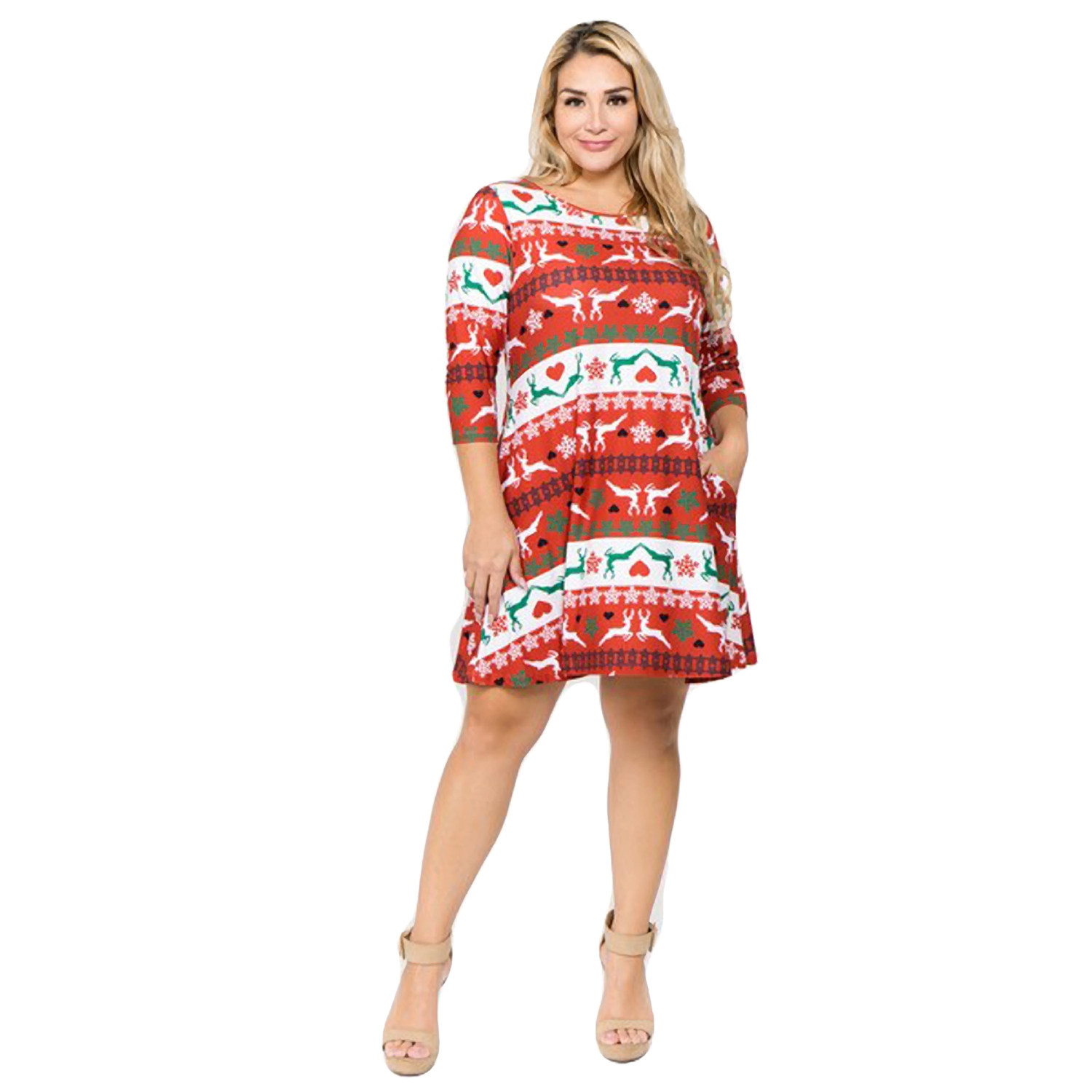 Women's Fair Isle Reindeer Print Christmas Dress (Plus Size