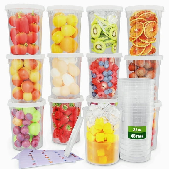 Advgears Plastic Containers for Food, 48 Set, 32 oz Food Storage Containers with Lids, Meal Prep Containers, Freezer Microwave Dishwasher Safe
