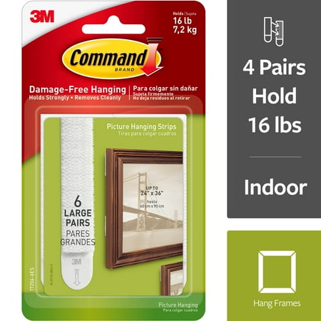 Lion Picture Hanging - Command Large Picture Hanging Strips, White, 6 Sets of Strips/Pack