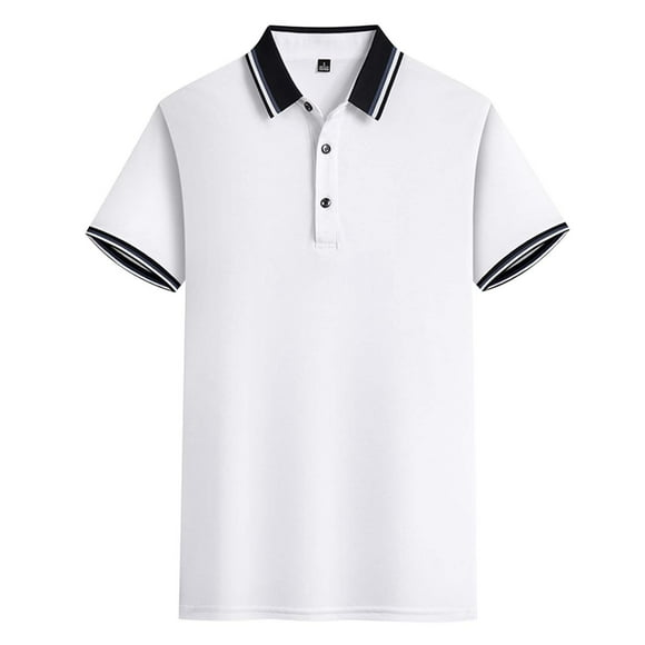 Adult Men Polo Shirts Short Sleeve Button Tee Shirts Loose Fit White T Shirts for Man