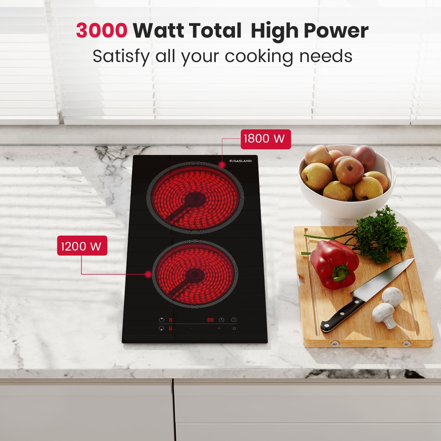 GASLAND 12-Inch 2-Burner Built-in Electric Ceramic Cooktop, ETL, 240V, 3000 W, CH30BF