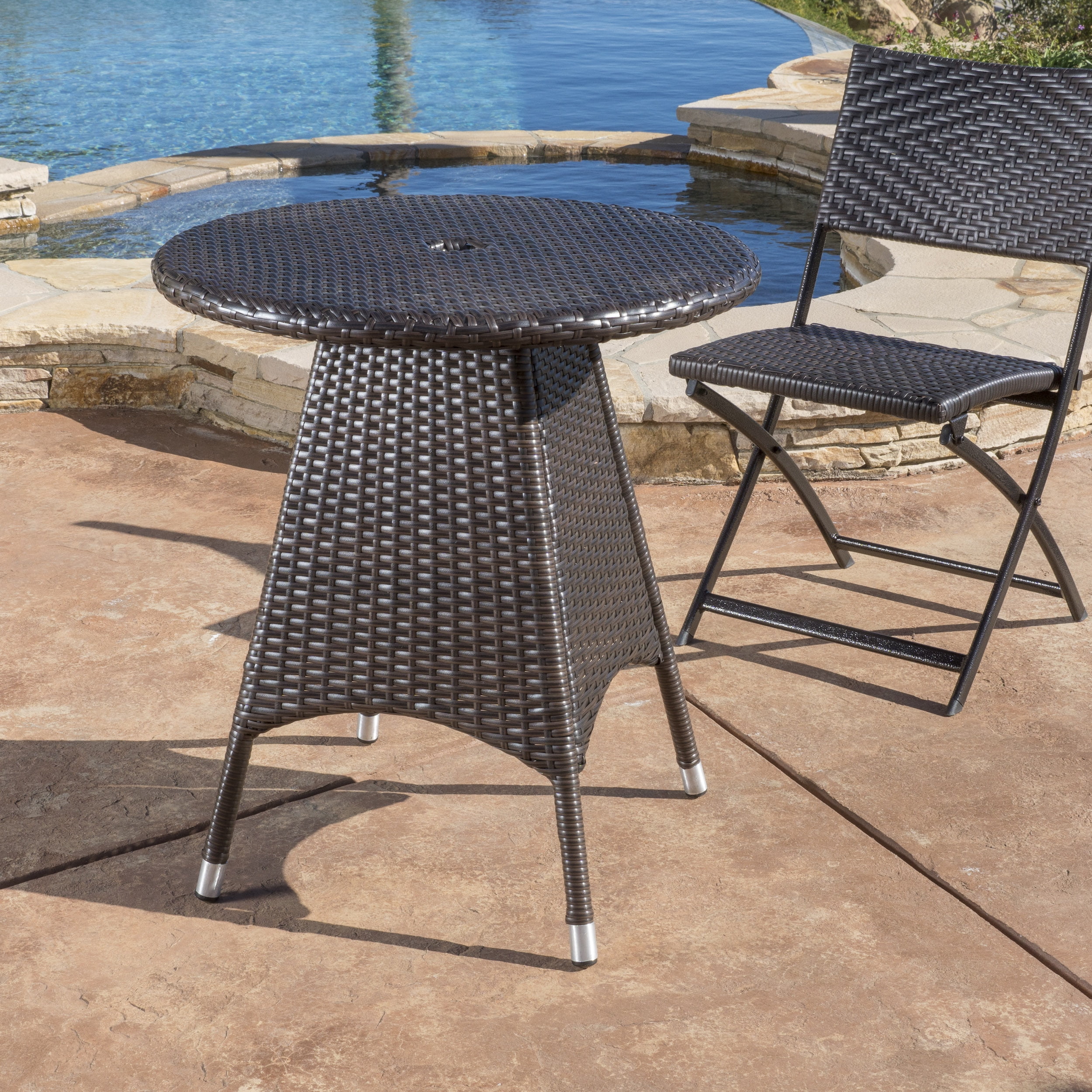 Ramsey Outdoor Round Wicker Bistro Table, Multi-Brown - Walmart.com