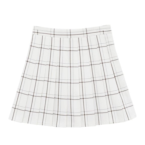 Womens Plaid Skirt Spring Fall Casual Pleated Skirt A Line Mini Tartan Skirt Party Dance Relaxed Fit White S