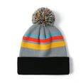 thumbnail image 1 of TOPTIE Bonnet Tricoté à Rayures Multicolores Hiver Doux Unisexe Bonnet de Sport avec Pompon-Noir-Pompon, 1 of 8