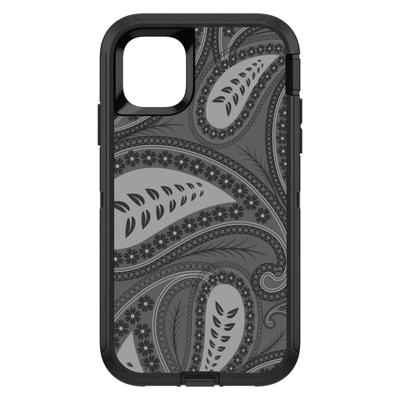 DistinctInk Custom SKIN / DECAL compatible with OtterBox Defender for iPhone 11 (6.1" Screen) - Big Grey Black Paisley