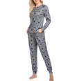 thumbnail image 4 of Conjunto de pijama para mujer, de manga larga, con estampado de estrellas, suave, con bolsillos, 4 of 6