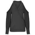 thumbnail image 3 of JGGSPWM Women Criss Cross V Neck Pullover Fall Trendy Cold Shoulder Cuff Long Sleeve Top Racer Back Solid Dressy Casual Blouse Black XL, 3 of 5