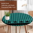 thumbnail image 4 of Teal Black Plaid Round Tablecloth, Fitted Table Cover with Elastic for 45"-54" Round Tables, Farmhouse Retro Star Abstract Checked Table Cloth Outdoor Indoor Dinning Party Waterproof Tablecloths, 4 of 7