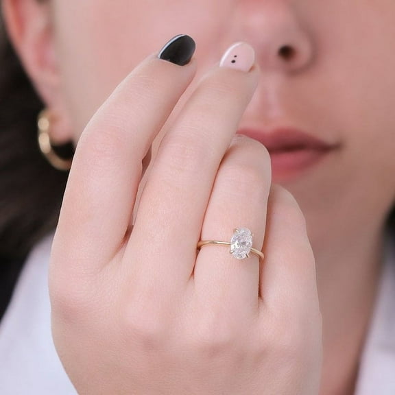 SOLITAIRE JEWELS 1.54CT Oval Solitaire Moissanite Diamond Engagement Ring in Solid 10K Yellow Gold