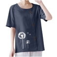 thumbnail image 2 of Lydiaunistar Women's Spring Tops Plus Size Casual Round-Neck Printed Short Sleeve Button-Up Blouse T-Shirt Polyester Lightweight for Summer Navy, 2 of 6