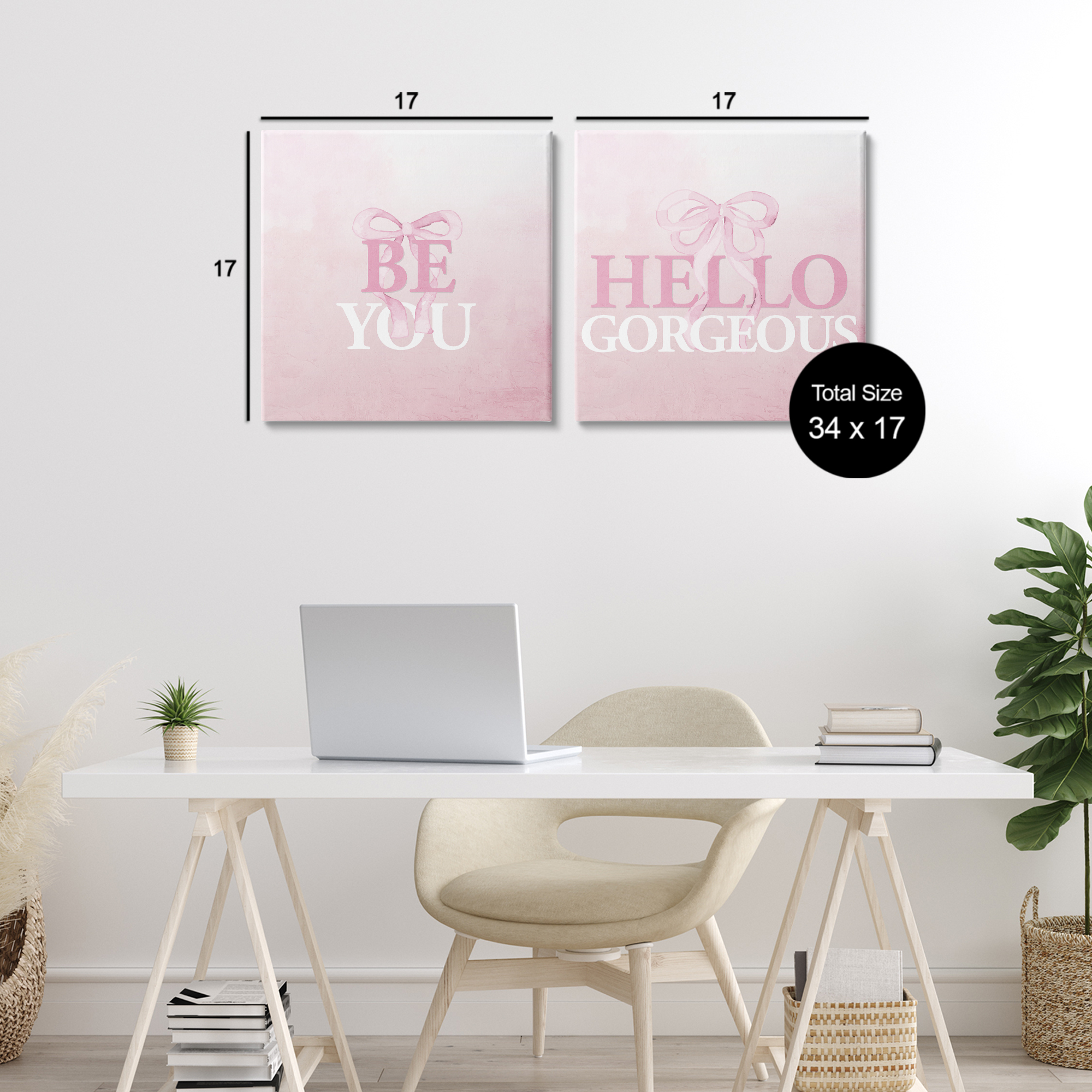 Pink Feminine Empowerments 2 Piece Canvas Wall Art Set, design by Kim Allen