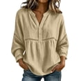 thumbnail image 2 of thefmos Women Plus Size Fall Winter V Neck 3/4 Sleeve Eyelet Casual Blouses Loose Pullover Tops Solid Dressy Tunic Tee, Khaki 3XL, 2 of 5