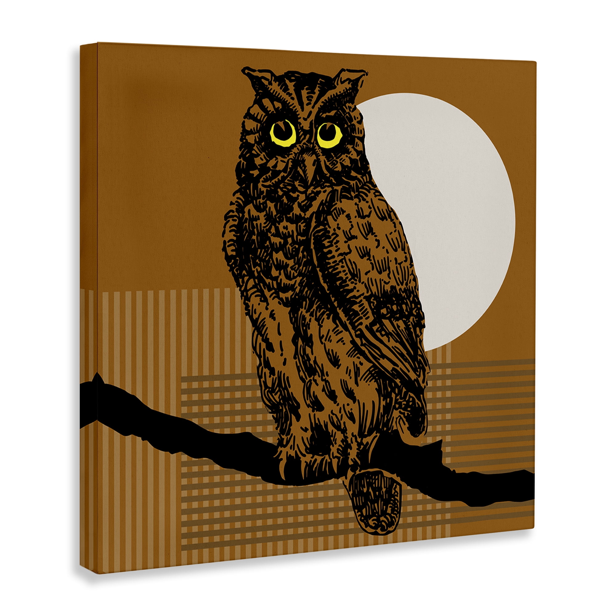 Stupell Industries Owl Perched with Moon Animals & Insects Painting Gallery Wrapped Canvas Art Print Wall Art, 17 x 17