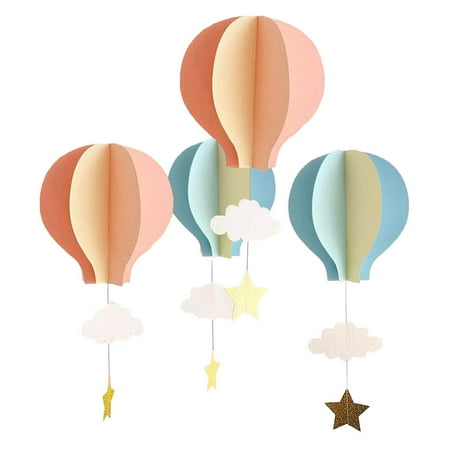 

HOMEMAXS 4pcs Kindergarten Window Hanging 3D Paper Hot Air Balloon Cloud Ornaments for Wedding Baby Shower Birthday Party Decorations