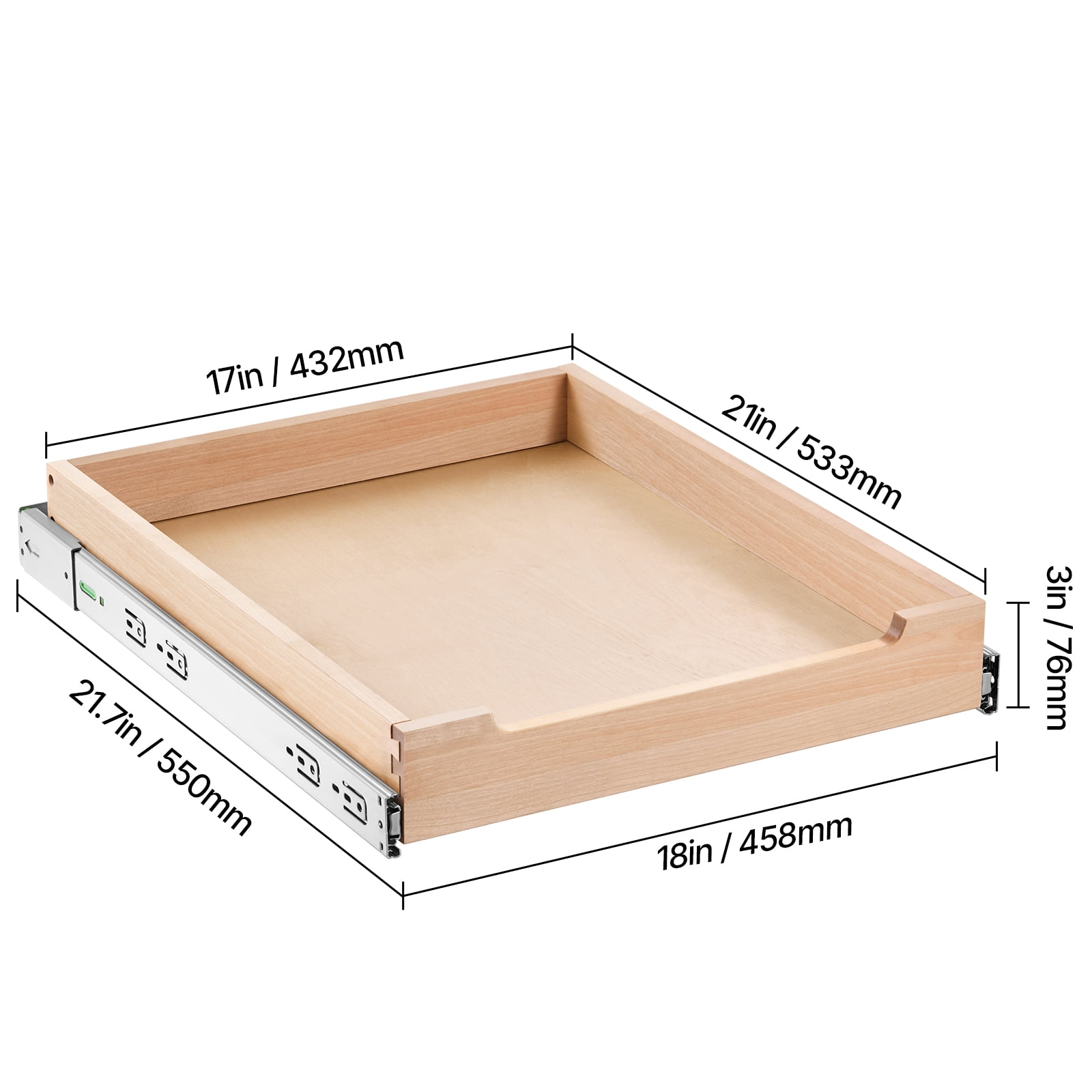 VEVOR Pull Out Cabinet Organizer, 17"W x 21"D Cabinet Drawer, Soft Close Slide out Shelf, Heavy-Duty Sliding Wood Drawer, Bottom and Side Assembly Base Cabinet Organization, Kitchen Pantry Bathroom