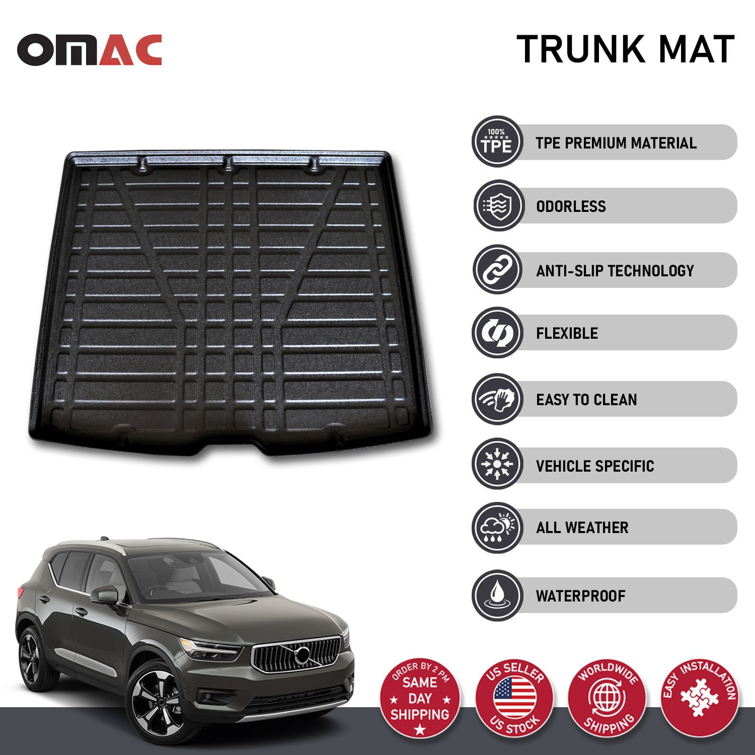 Trunk Mat Rear Cargo Liner for Volvo XC40 20182023 AllWeather