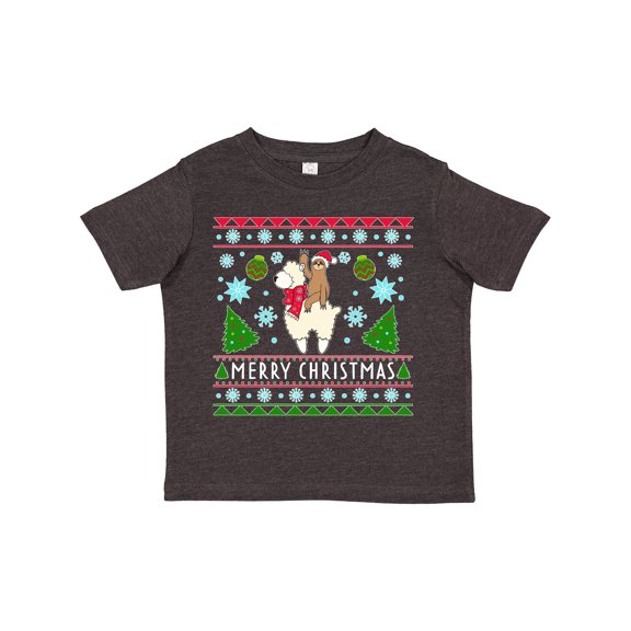 Inktastic Merry Christmas Sloth and Llama Ugly Sweater Style Boys or Girls Toddler T-Shirt