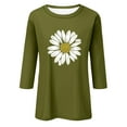 thumbnail image 3 of EHTMSAK Womens Work Shirts 3/4 Sleeve Solid Color Sunflower Printed Elbow Length Crewneck Tee Tops Plus Size Summer Blouses Fashion 2024 Trendy Casual Shirts Army Green M, 3 of 4
